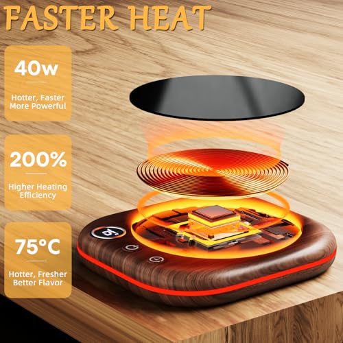 Lighting Coffee Mug Warmer, Smart Desk Cup Warmer, 3 Temp Control, Auto Shut Off, Brown Mug