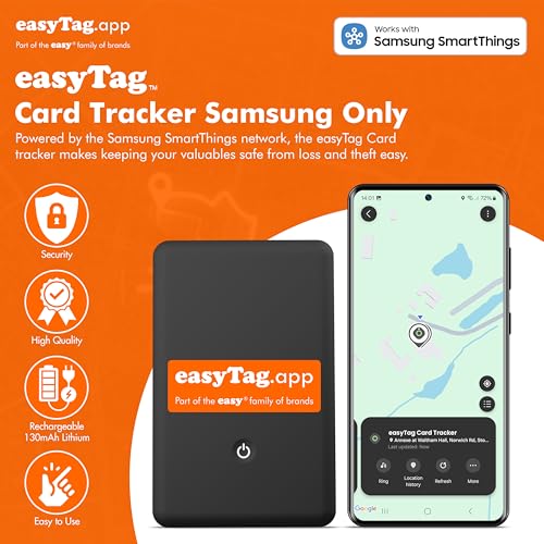 Samsung easyTag Card Tracker - Slim Global Tracking Smart Tag for Wallets, Bags, Luggage - Rechargeable, SmartThings Compatible