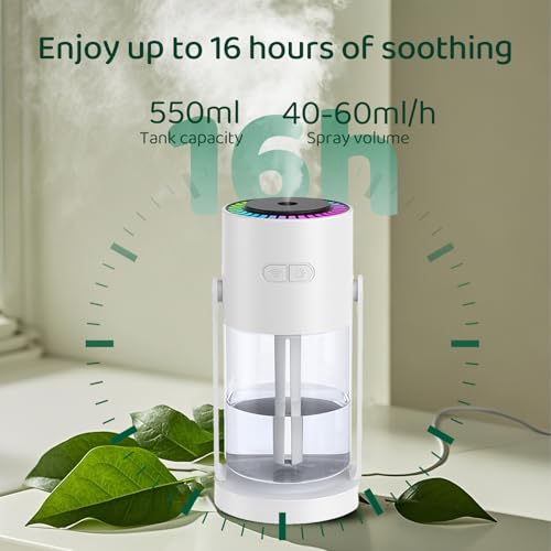 Nixtrve 550ml Ultrasonic Cool Mist USB Humidifier with Night Light - Quiet & Auto Shut-Off - Bedroom, Home, Office