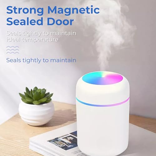 Lizzy Portable Mini Humidifier 300ml for Bedroom | Colorful Cycling Light, 2 Mist Modes, Auto Shut-Off | Whisper-Quiet | Home, Office, Car