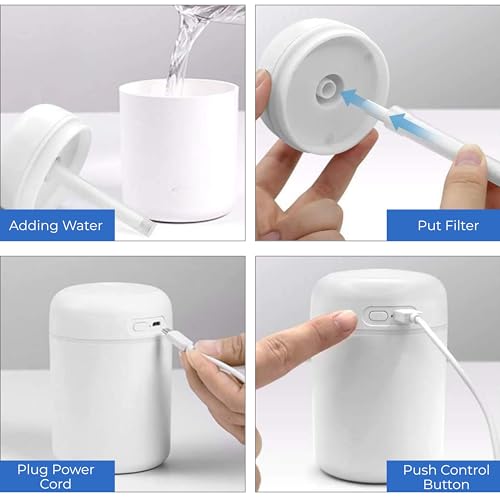 Lizzy Portable Mini Humidifier 300ml for Bedroom | Colorful Cycling Light, 2 Mist Modes, Auto Shut-Off | Whisper-Quiet | Home, Office, Car
