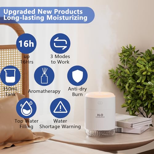 SZO 500ML Humidifier for Bedroom with Night Light - Portable for Home, Plants, Baby - Quiet Operation, Auto-Off - Office, Plants