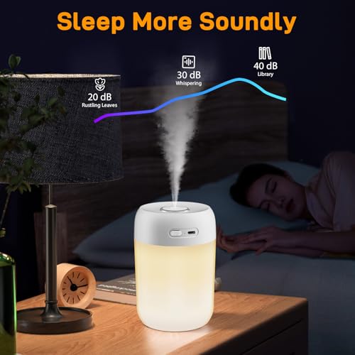 Kissleaf Mini Room Humidifier 650ml: Quiet Baby Air Humidifier for Bedroom, Children, Plants - Long-lasting 15H - Warm Light