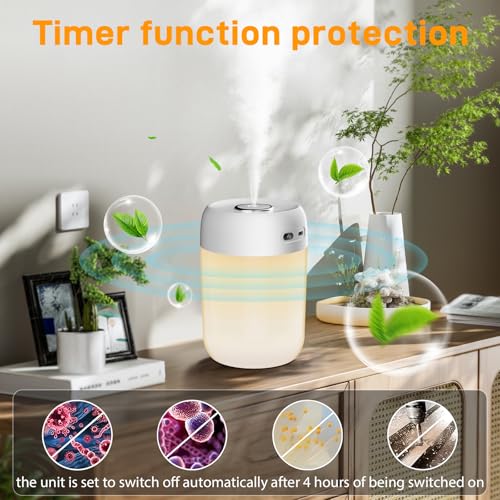 Kissleaf Mini Room Humidifier 650ml: Quiet Baby Air Humidifier for Bedroom, Children, Plants - Long-lasting 15H - Warm Light