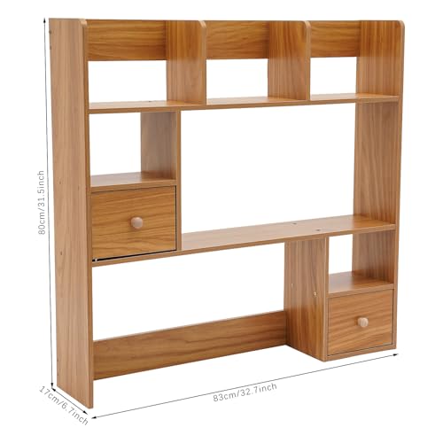 Tyvotrend Desk Organizer Stand with 9 Compartments for Office, School, and Home - Desktop Storage Rack Display Shelf - Pine Color - 83 x 17 inch