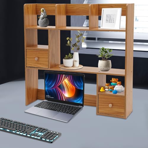 Tyvotrend Desk Organizer Stand with 9 Compartments for Office, School, and Home - Desktop Storage Rack Display Shelf - Pine Color - 83 x 17 inch