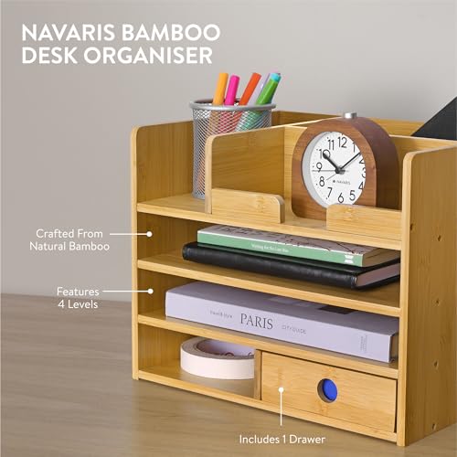 Navaris Bamboo Desk Organiser with Storage Drawers for Stationery