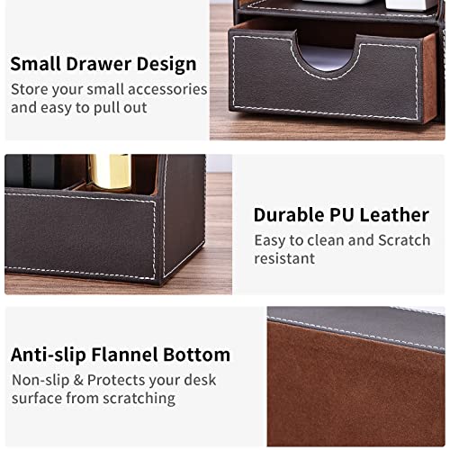 KINGFOM Leather Desk Organizer: Pen Pencil Holder Stationery Storage Box, Brown, Office Essentials