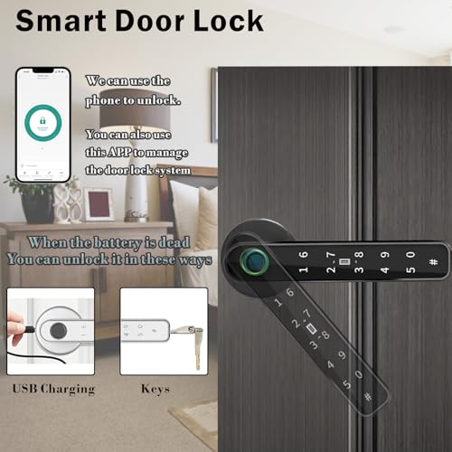 Smart Fingerprint Door Lock, Automatic Handle with APP Control - Keyless Entry for Bedroom, Office, Apartment