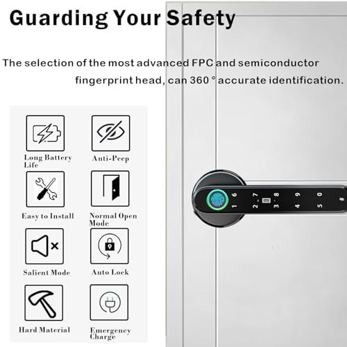 Smart Fingerprint Door Lock, Automatic Handle with APP Control - Keyless Entry for Bedroom, Office, Apartment