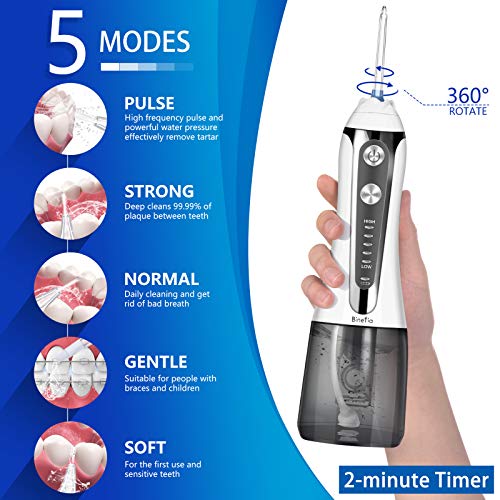 Binefia Cordless Water Flosser: 5 Modes, 360° Rotation, IPX7 Waterproof, 6 Jet Tips, USB Rechargeable
