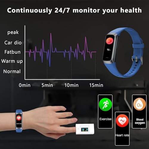 Brand Fitness Tracker: Heart Rate, Step Counter, 25 Sport Modes, IP68 Waterproof, 1.1" AMOLED Touch Screen - Android/iOS (Blue)