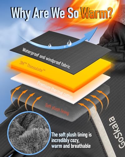 GoSkala Thermal Gloves: Warm Windproof Men Women Touch Screen Running Cycling Driving for Cold Weather, Black, M