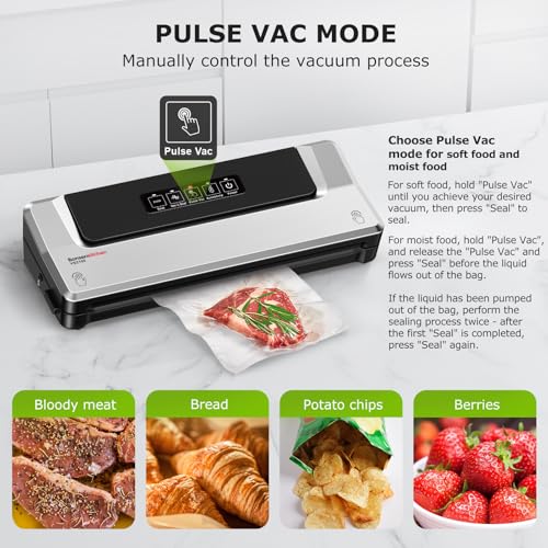Bonsenkitchen Vacuum Sealer: Fast-Compact Machine for Sous Vide, 40 Bags, Keep Food Fresh 6x Longer