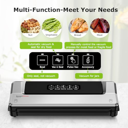 Bonsenkitchen Vacuum Sealer: Fast-Compact Machine for Sous Vide, 40 Bags, Keep Food Fresh 6x Longer