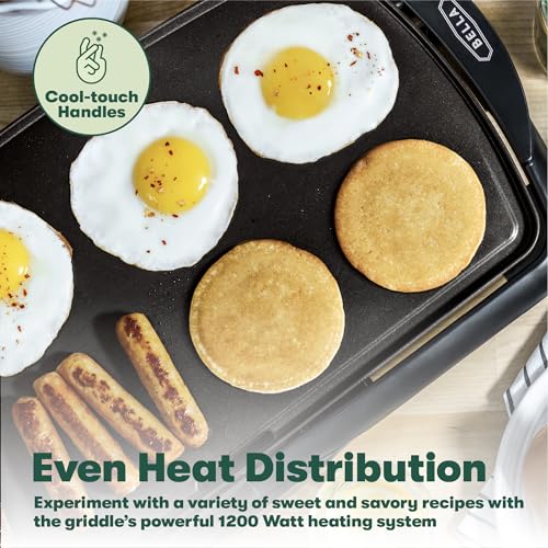 BELLA Electric Griddle: Ceramic Non-Stick Surface, Adjustable Temp, Large Cooking Area, Removable Drip Tray