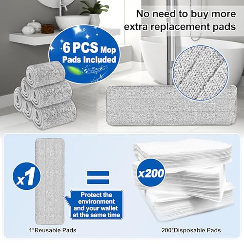 ILAVCLEAN Flat Head Floor Mop Set: 6 Reusable Pads for Dry Wet Cleaning - Housewife Dust Mop for Home, Bathroom, Kitchen