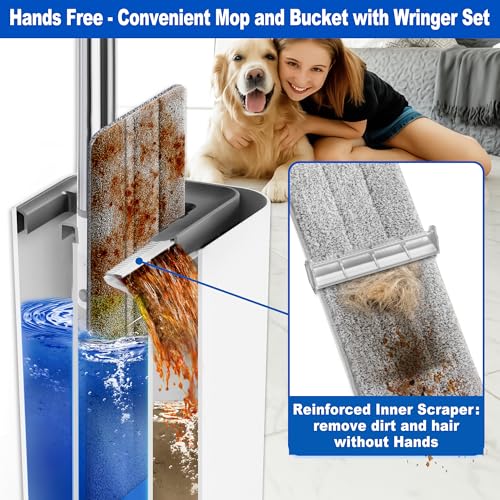 ILAVCLEAN Flat Head Floor Mop Set: 6 Reusable Pads for Dry Wet Cleaning - Housewife Dust Mop for Home, Bathroom, Kitchen