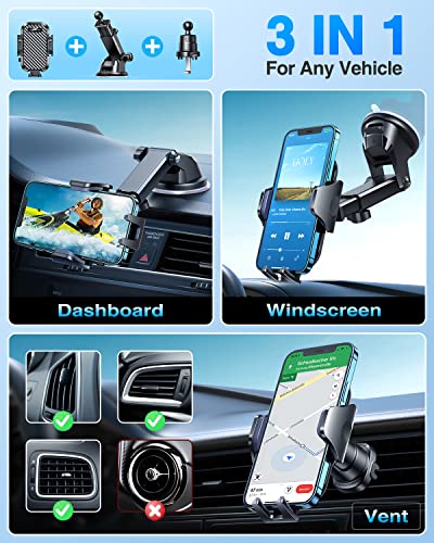 VANMASS Car Phone Holder: Upgraded Suction & Clip, Rotatable Mount for iPhone, Samsung & More