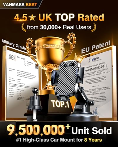 VANMASS Car Phone Holder: Upgraded Suction & Clip, Rotatable Mount for iPhone, Samsung & More