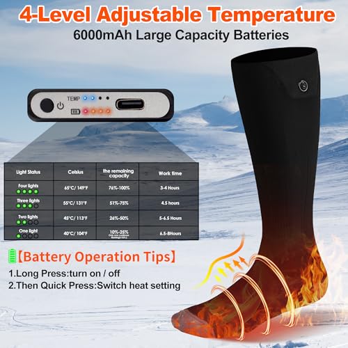 WarmFeet Electric Heated Socks | 360° Toe Heating, 4 Heat Settings | Rechargeable Battery | Outdoor Skiing, Camping, Hiking