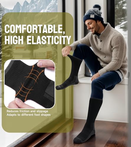 TANSTC Merino Wool Thermal Socks for Men - Warm Winter Crew Hiking Socks with Moisture Wicking - 3 Pairs, Black
