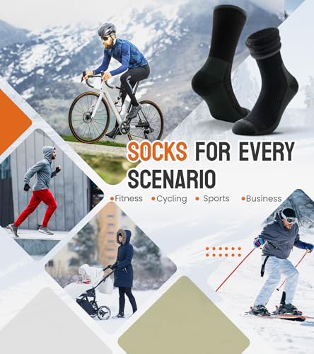 TANSTC Merino Wool Thermal Socks for Men - Warm Winter Crew Hiking Socks with Moisture Wicking - 3 Pairs, Black