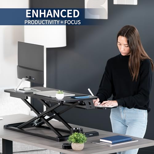 VIVO 81 inch Desk Converter: Height Adjustable Sit-Stand Dual Monitor & Laptop Workstation, Wide Keyboard Tray - Black