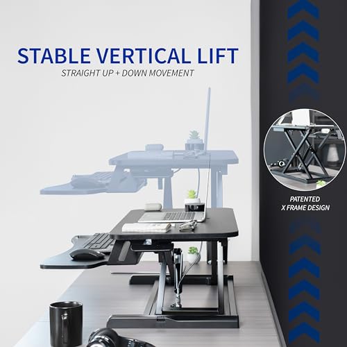 VIVO 81 inch Desk Converter: Height Adjustable Sit-Stand Dual Monitor & Laptop Workstation, Wide Keyboard Tray - Black