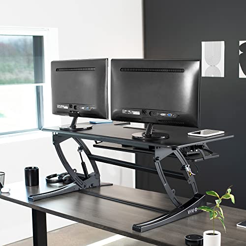 VIVO Height Adjustable Stand Up Desk Converter, Dual Monitor Riser Workstation, Black, V Series