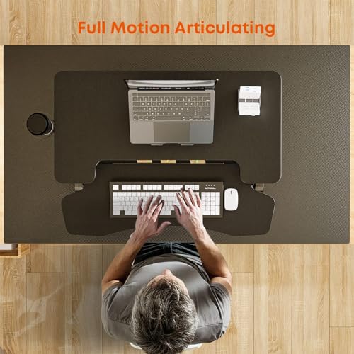PUTORSEN Standing Desk Converter: 37'' Dual Tiered Sit-Stand Riser, Adjustable Workstation with Keyboard Tray, Cup Holder & Note Board