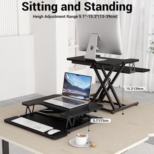 RGOMAKER Standing Desk Converter, Height Adjustable 22-inch Wide Sit to Stand Up Desk Riser