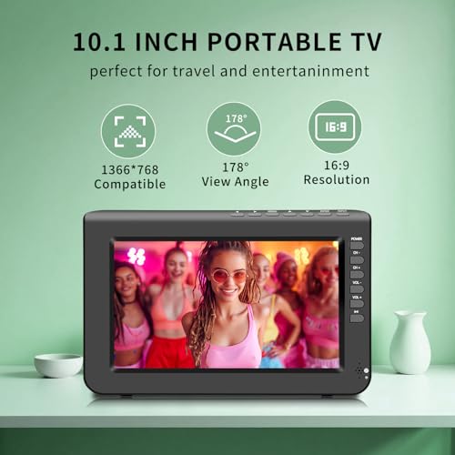 ZOSHING 10.1" Portable TV: Freeview-Digital, 720P Screen, USB, HDMI/AV - Mini Camping/Kitchen/Caravan