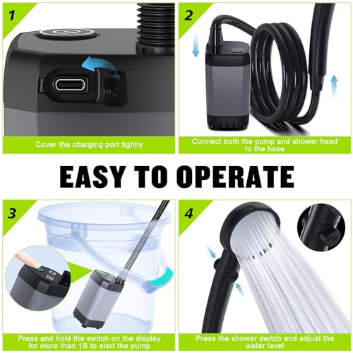 Spopal Portable Camping Shower Pump, 6000mAh Rechargeable "inch