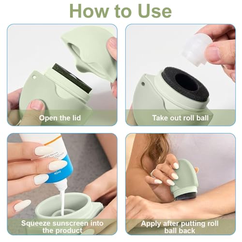 SKIKHN Sunscreen Applicator Roller for Kids & Adults, Refillable Portable Dispenser - Travel-Friendly Green
