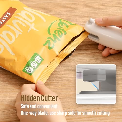 MORNIIE Mini Bag Sealer with Cutter, Rechargeable Handheld Heat Sealer - Keep Food Fresh, Portable Heat Seal Machine