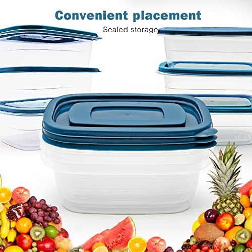EFISH 10PCS Rectangle Portion Box Sets with Lids - Food Storage Container for School, Work, Travel - 500ML Per Box - Blue