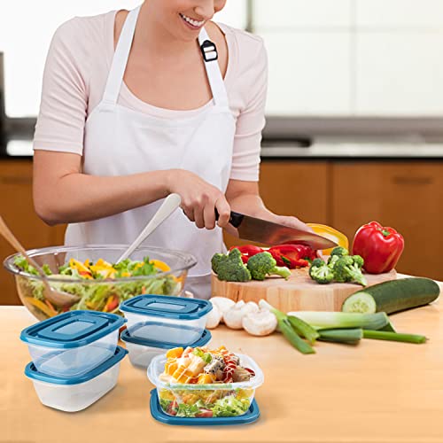 EFISH 10PCS Rectangle Portion Box Sets with Lids - Food Storage Container for School, Work, Travel - 500ML Per Box - Blue