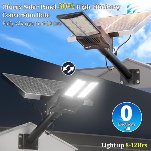 Ofuray Solar Street Lights 10500W: Bright 6500k Flood Lights with Motion Sensor, IP67 Waterproof for Garden, Yard, Garage