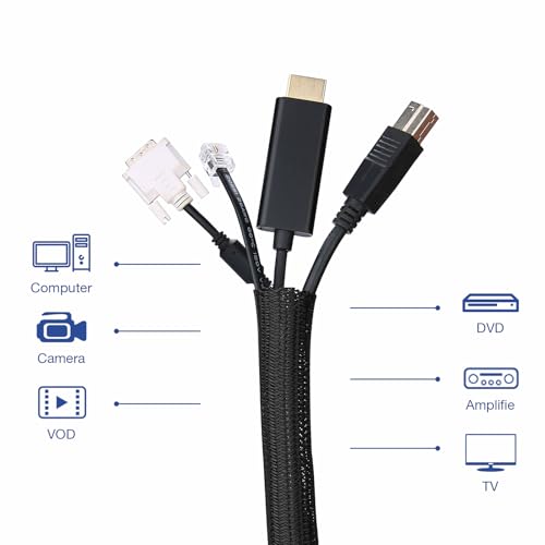 JOTO Cord Protector 10ft Cable Sleeve for TV Computer Home - Black