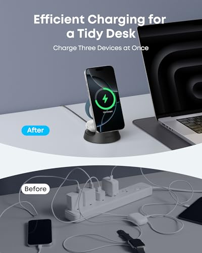 Anker MagGo Wireless Charger Stand: 3-in-1 Qi-Certified 15W, iPhone 13/14/15/16/17, Apple Watch, AirPods Pro - Adapter Included