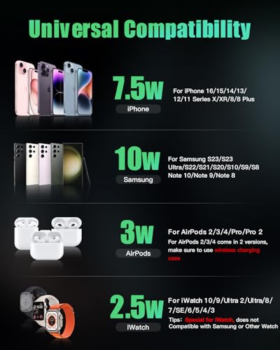 JARGOU 3-in-1 Wireless Charger for iPhone & Apple Watch, Fast Charging Stand for AirPods - Compatible with iPhone 11-16, Apple Watch Series 4-10