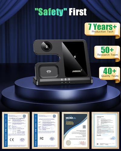 JARGOU 3-in-1 Wireless Charger for iPhone & Apple Watch, Fast Charging Stand for AirPods - Compatible with iPhone 11-16, Apple Watch Series 4-10