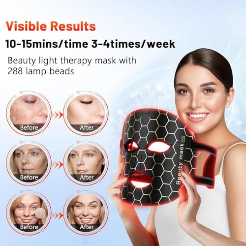 LED Light Therapy Facial Mask - Reusable with 3 Light Modes for Anti-Aging & Hydration, Remote Control, Eye Protection