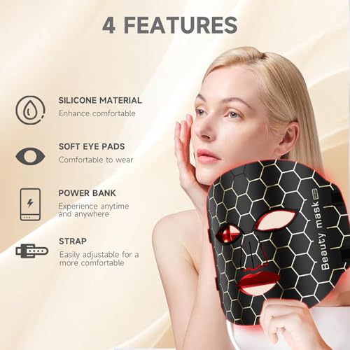Beauty Reusable LED Light Therapy Facial Mask for Glowing Skin, Anti-Aging & Hydration - 3 Light Modes, Remote Control