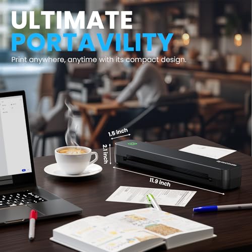 ByteCintia Portable Printer: C80 Bluetooth Thermal Printer for Travel, A4 8.5x11 Inch US Letter, Inkless, Android/iOS/Laptop, Black