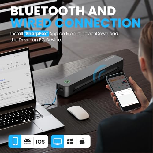 ByteCintia Portable Printer: C80 Bluetooth Thermal Printer for Travel, A4 8.5x11 Inch US Letter, Inkless, Android/iOS/Laptop, Black