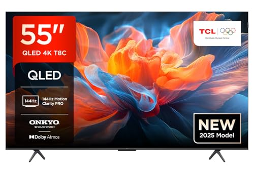 TCL 55-inch QLED 4K HDR Ultra HD TV with Google TV Technology, Dolby Vision, Atmos, 144Hz Motion Clarity Pro, FreeSync, Onkyo Audio - Google Assistant