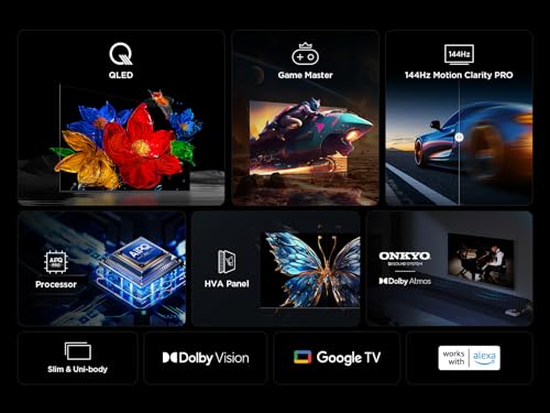 TCL 55-inch QLED 4K HDR Ultra HD TV with Google TV Technology, Dolby Vision, Atmos, 144Hz Motion Clarity Pro, FreeSync, Onkyo Audio - Google Assistant