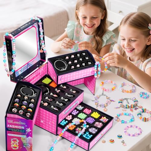 BLmukce Girls Charm Bracelet Making Kit: DIY Jewelry & Craft Set with Beads, Charms & Necklace Supplies - Ages 8-12 - Gift Box for Kids 4-8